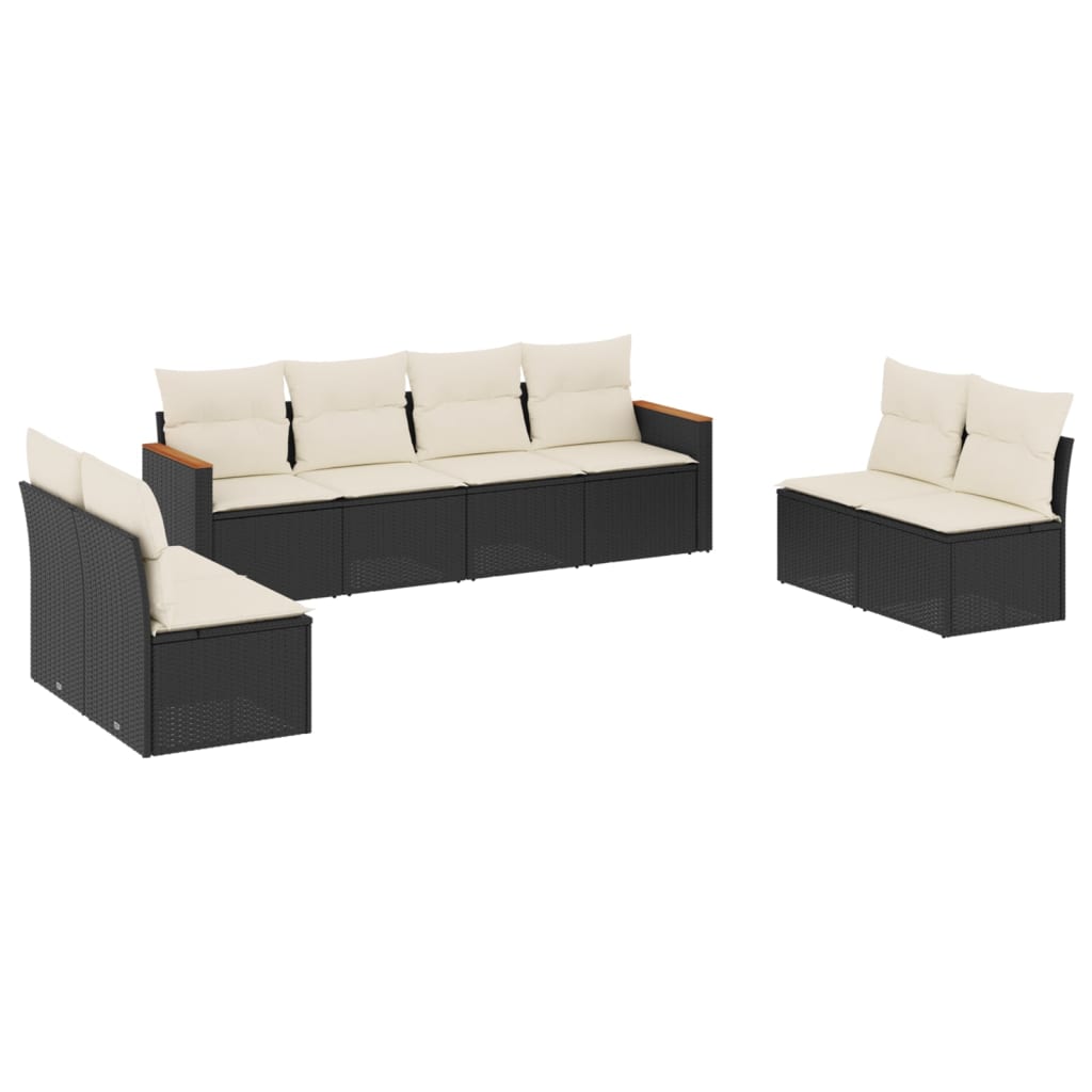 Salon de jardin 8 pcs avec coussins noir résine tressée