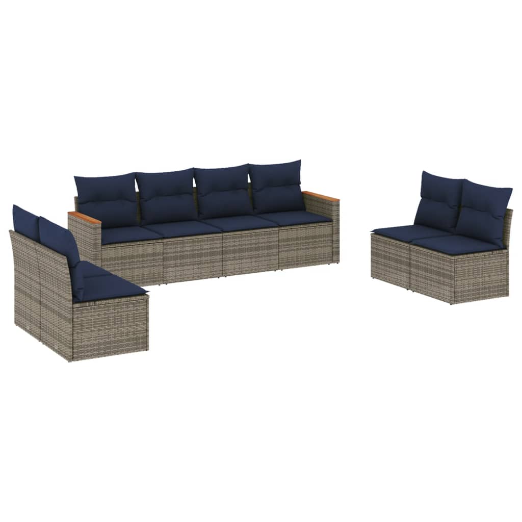 Ensemble de canapé de jardin 8 pcs avec coussins gris résine tressée