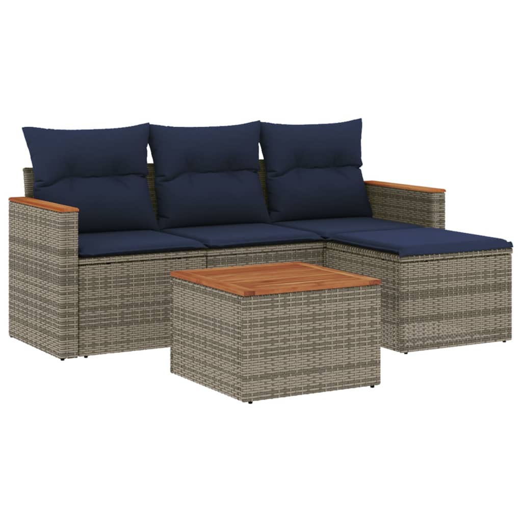 Ensemble de canapé de jardin 5 pcs avec coussins gris résine tressée