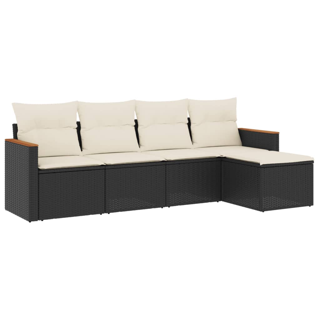 Salon de jardin 5 pcs avec coussins noir résine tressée