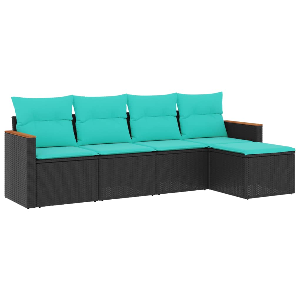 Salon de jardin 5 pcs avec coussins noir résine tressée