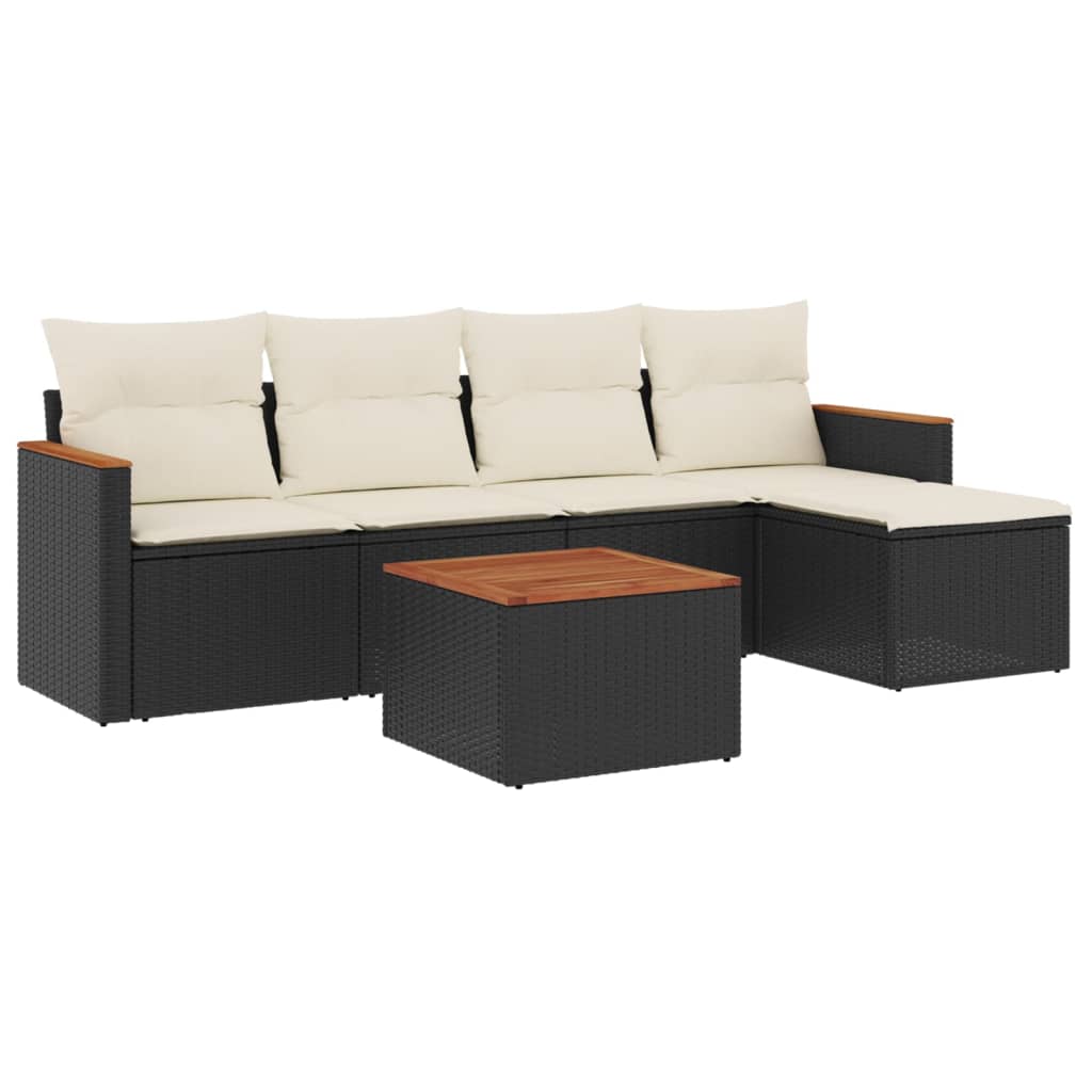 Salon de jardin 6 pcs avec coussins noir résine tressée