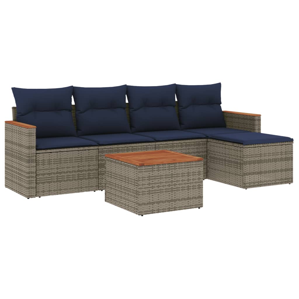 Ensemble de canapé de jardin 6 pcs avec coussins gris résine tressée