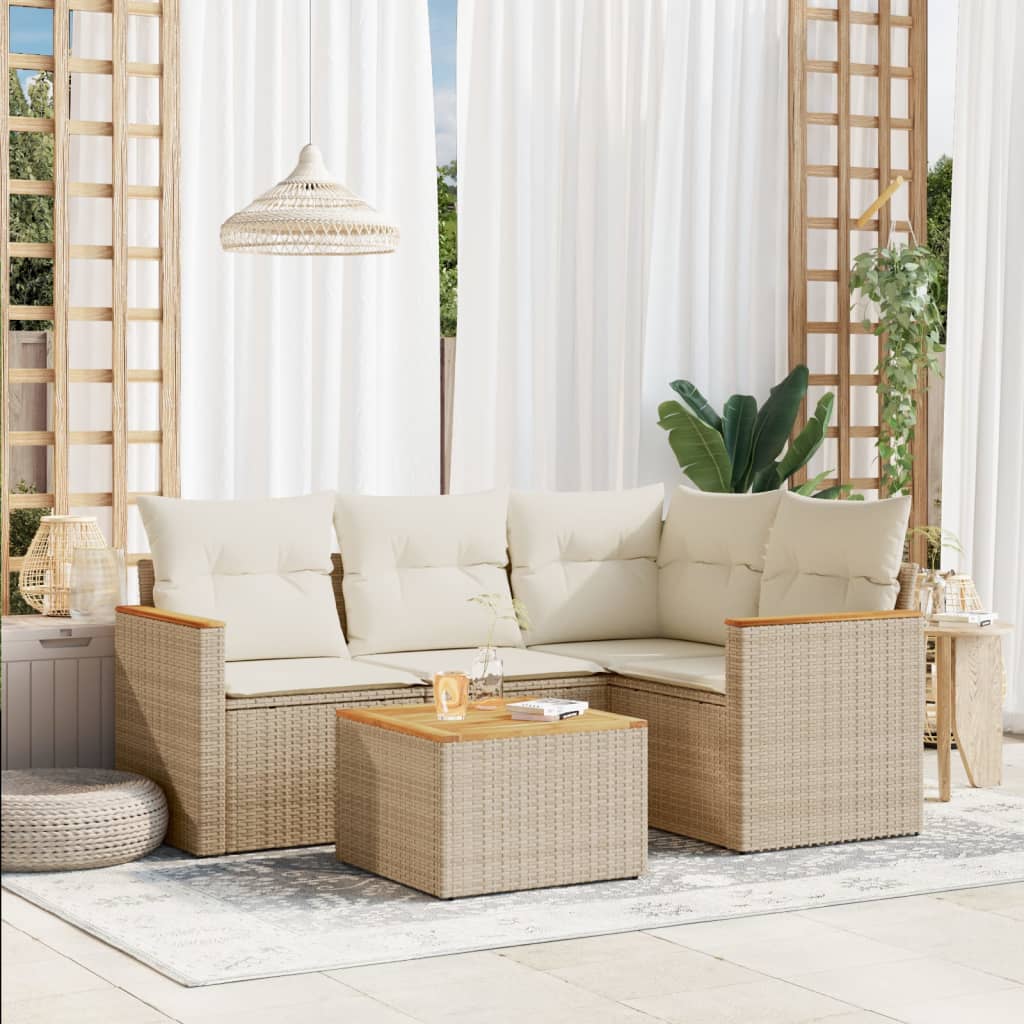 Salon de jardin avec coussins 5 pcs beige résine tressée