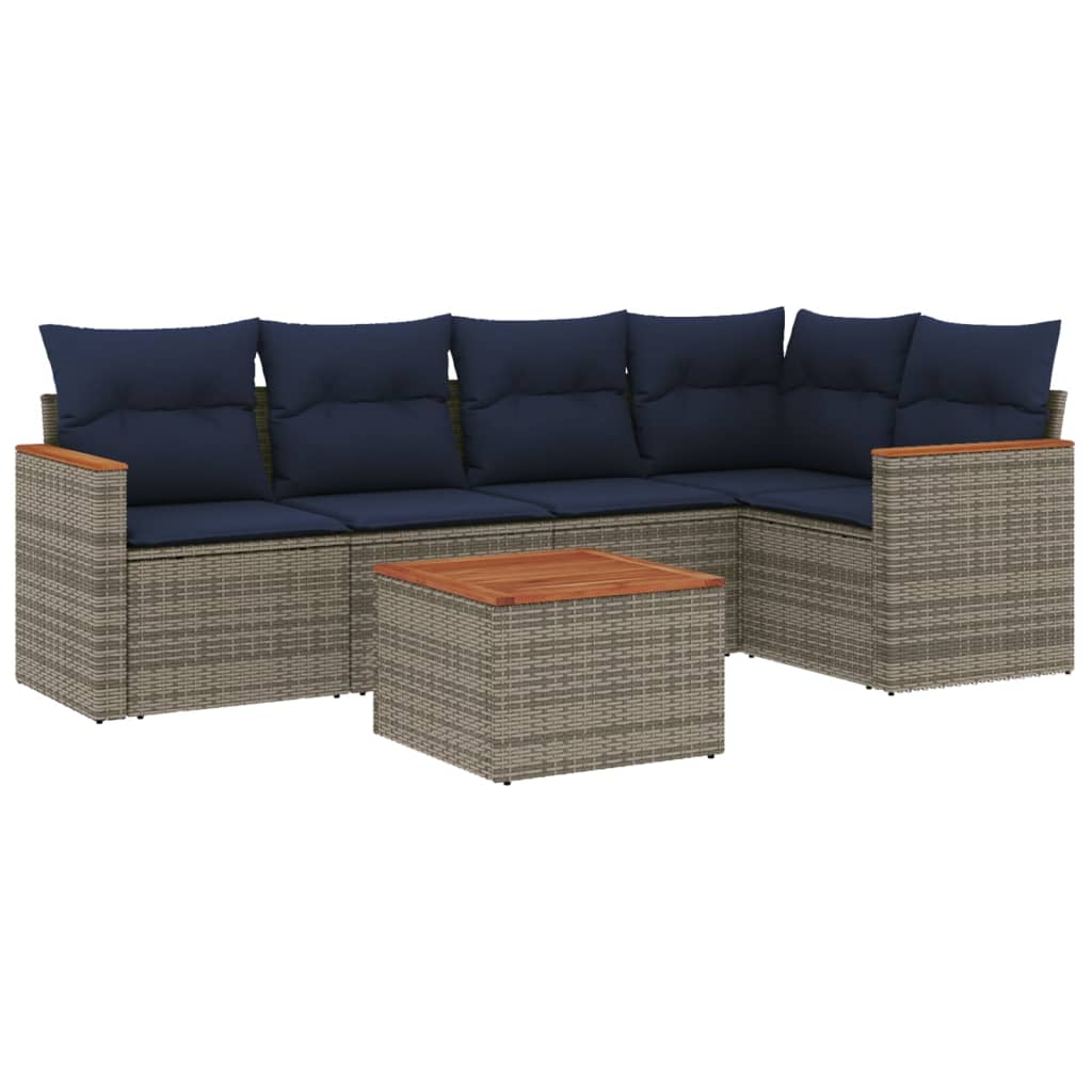 Ensemble de canapé de jardin 6 pcs avec coussins gris résine tressée