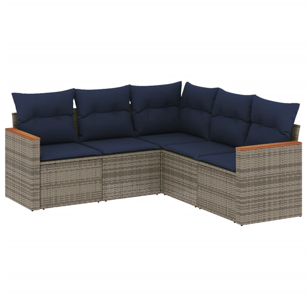 Ensemble de canapé de jardin 5 pcs avec coussins gris résine tressée