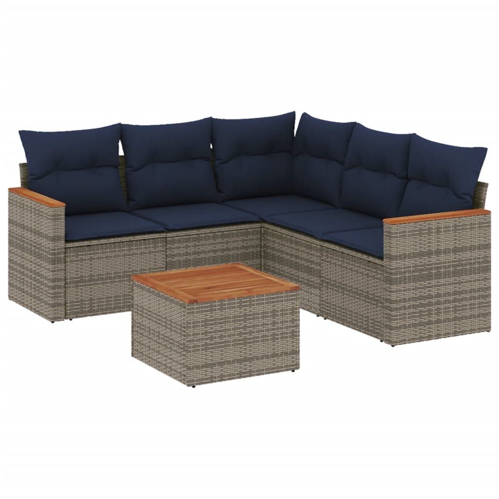 Ensemble de canapé de jardin 6 pcs avec coussins gris résine tressée