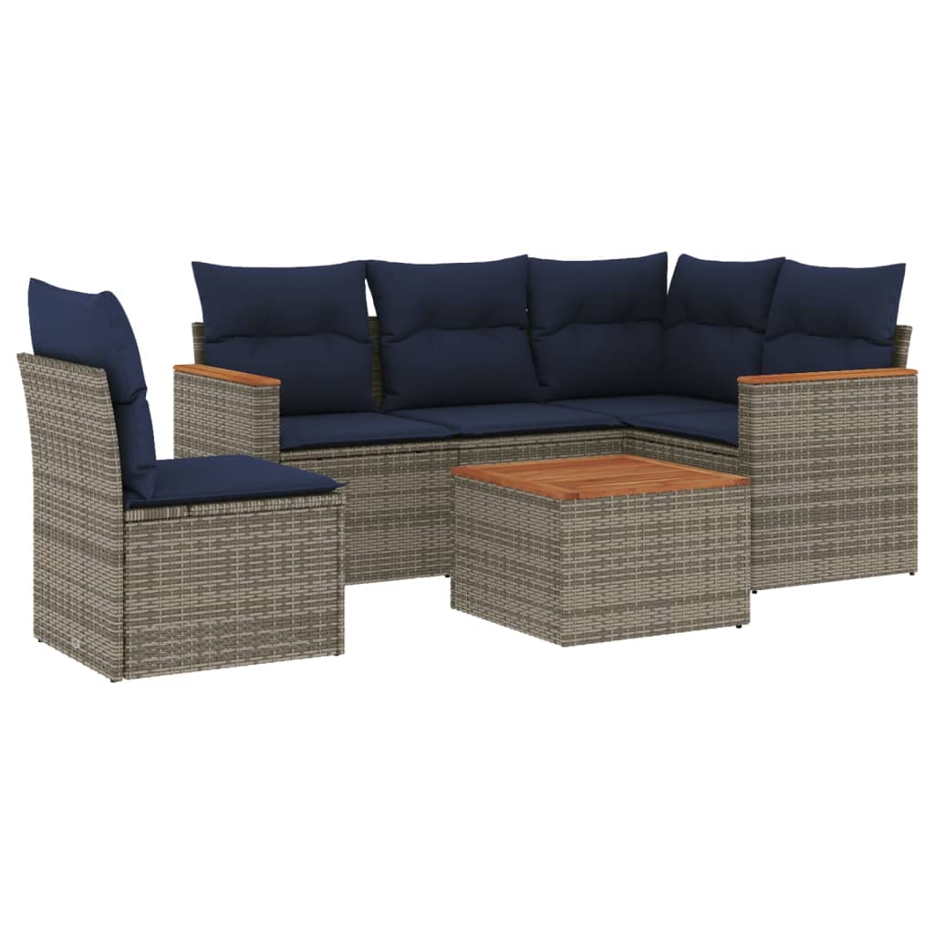 Ensemble de canapé de jardin 6 pcs avec coussins gris résine tressée