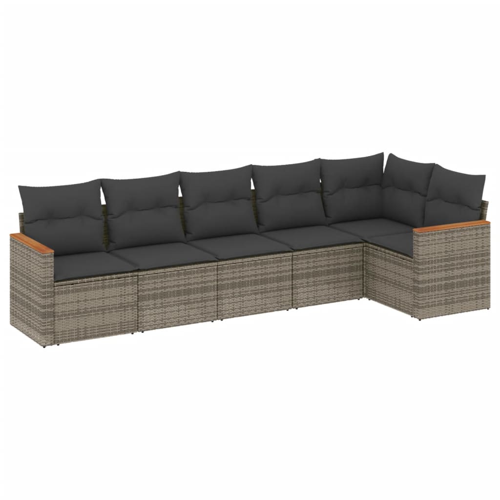 Salon de jardin 6 pcs avec coussins gris résine tressée