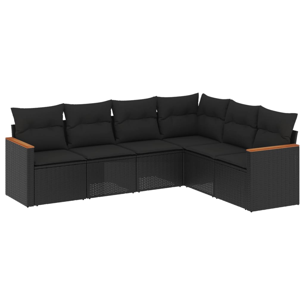 Salon de jardin 6 pcs avec coussins noir résine tressée