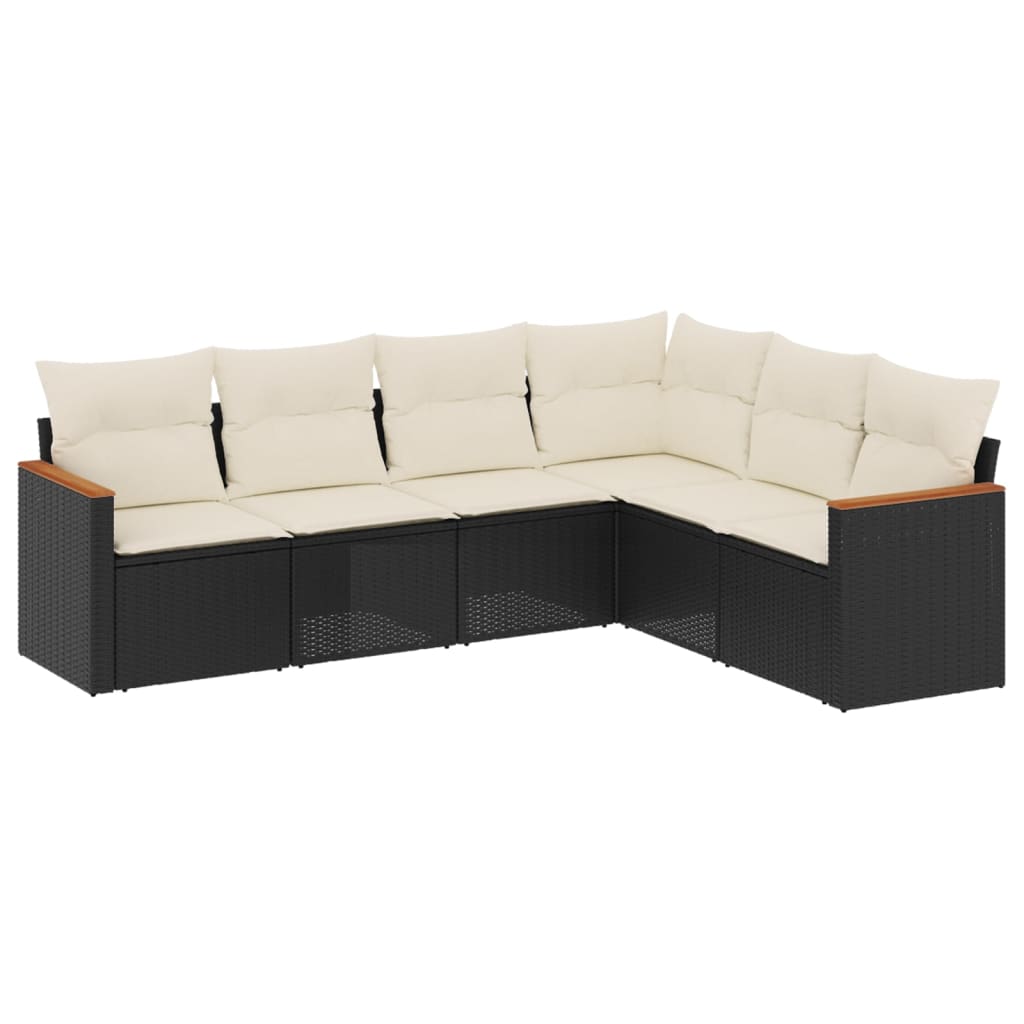 Salon de jardin 6 pcs avec coussins noir résine tressée
