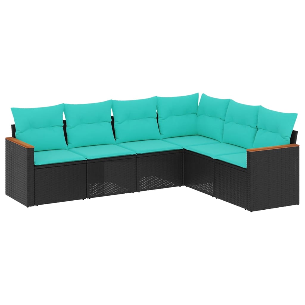 Salon de jardin 6 pcs avec coussins noir résine tressée