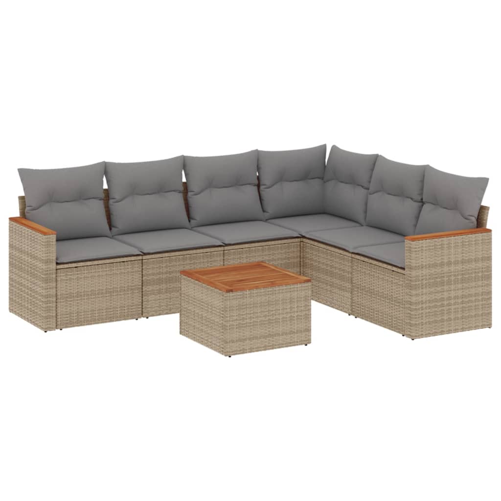 Salon de jardin avec coussins 7pcs mélange beige résine tressée