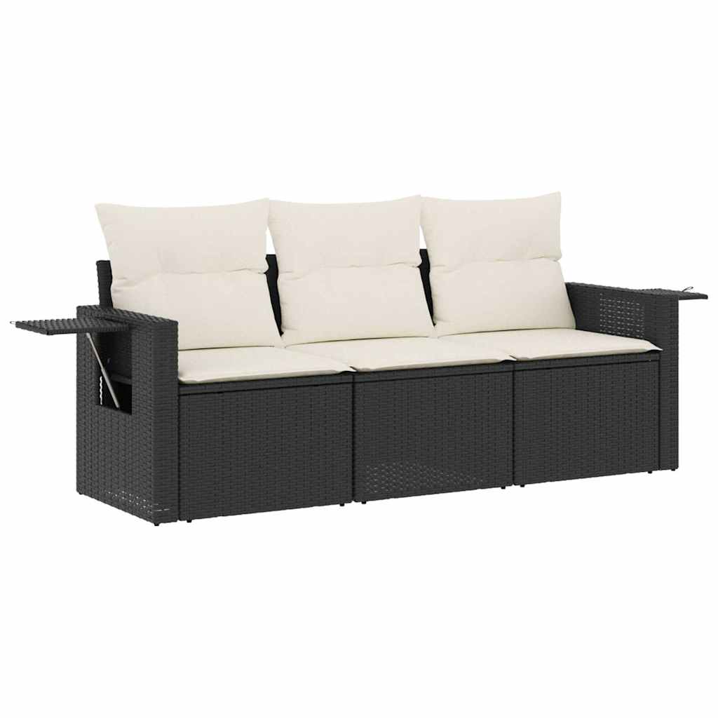 Salon de jardin 3 pcs avec coussins noir résine tressée