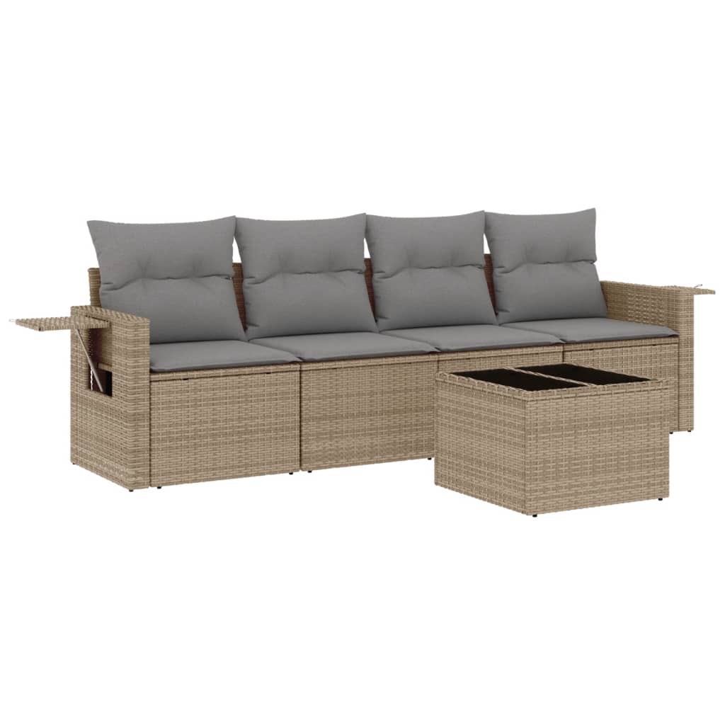 Salon de jardin avec coussins 5 pcs beige résine tressée
