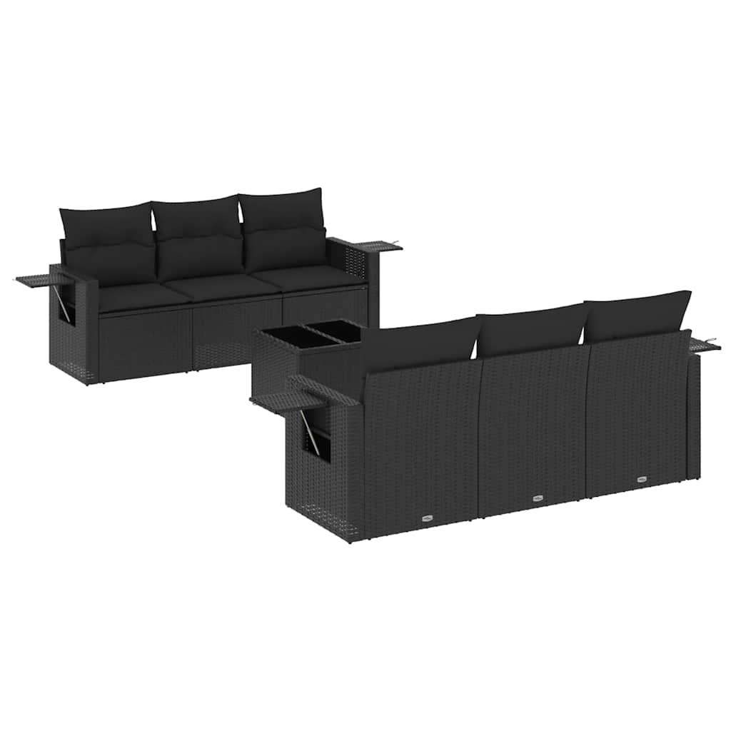 Salon de jardin 7 pcs avec coussins noir résine tressée