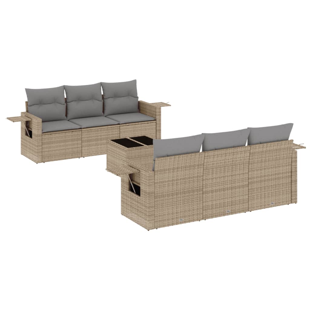 Salon de jardin avec coussins 7 pcs beige résine tressée