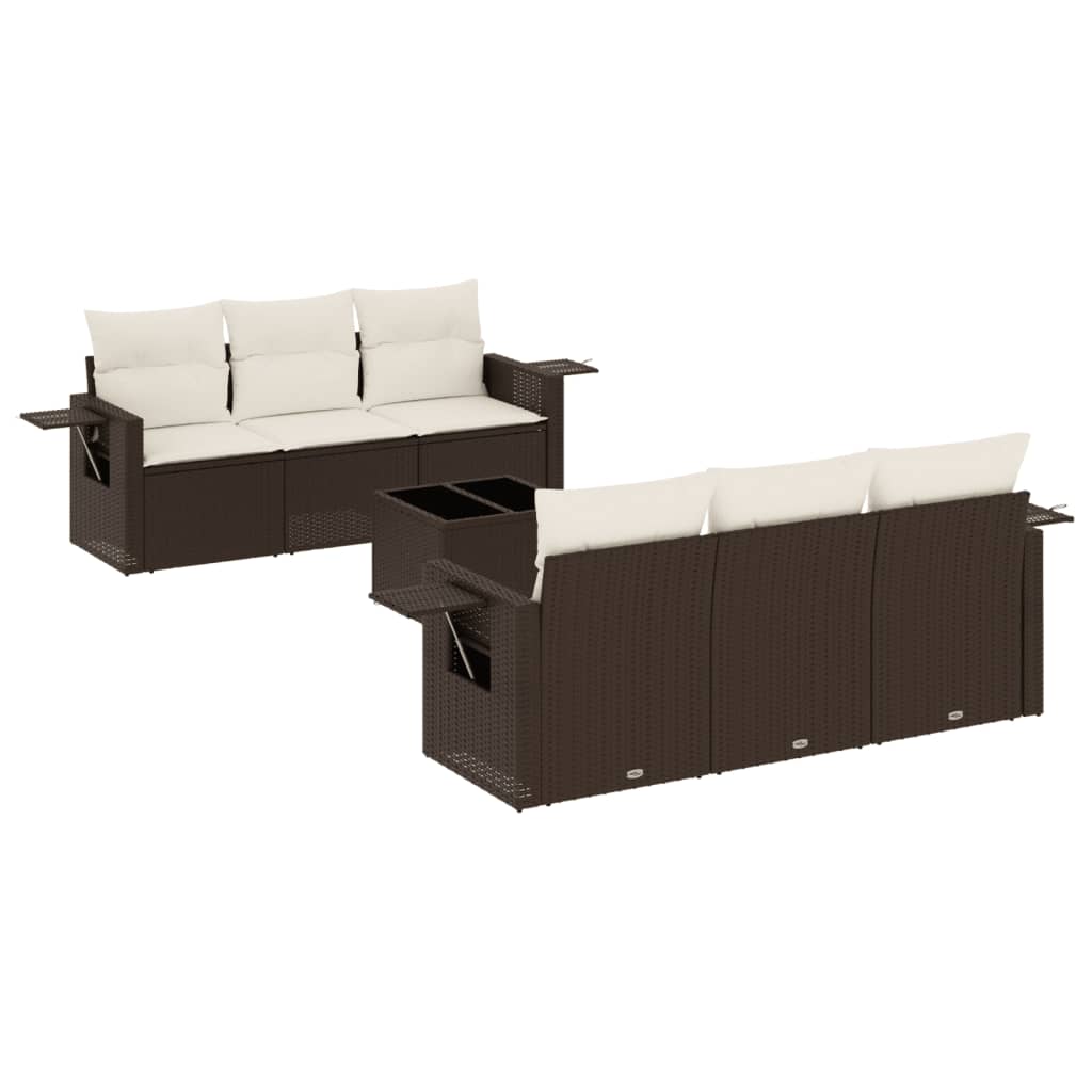 Salon de jardin avec coussins 7 pcs marron résine tressée