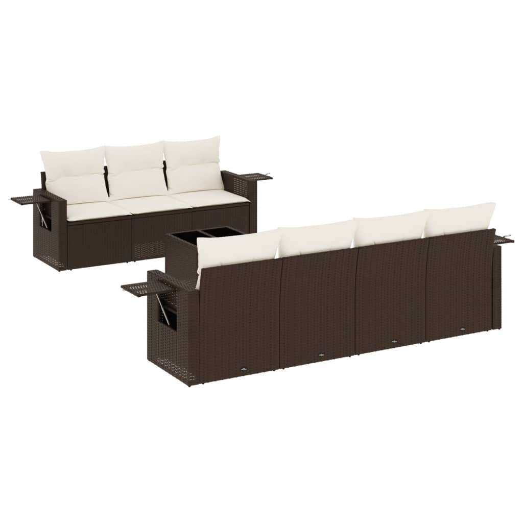 Salon de jardin 8 pcs avec coussins marron résine tressée