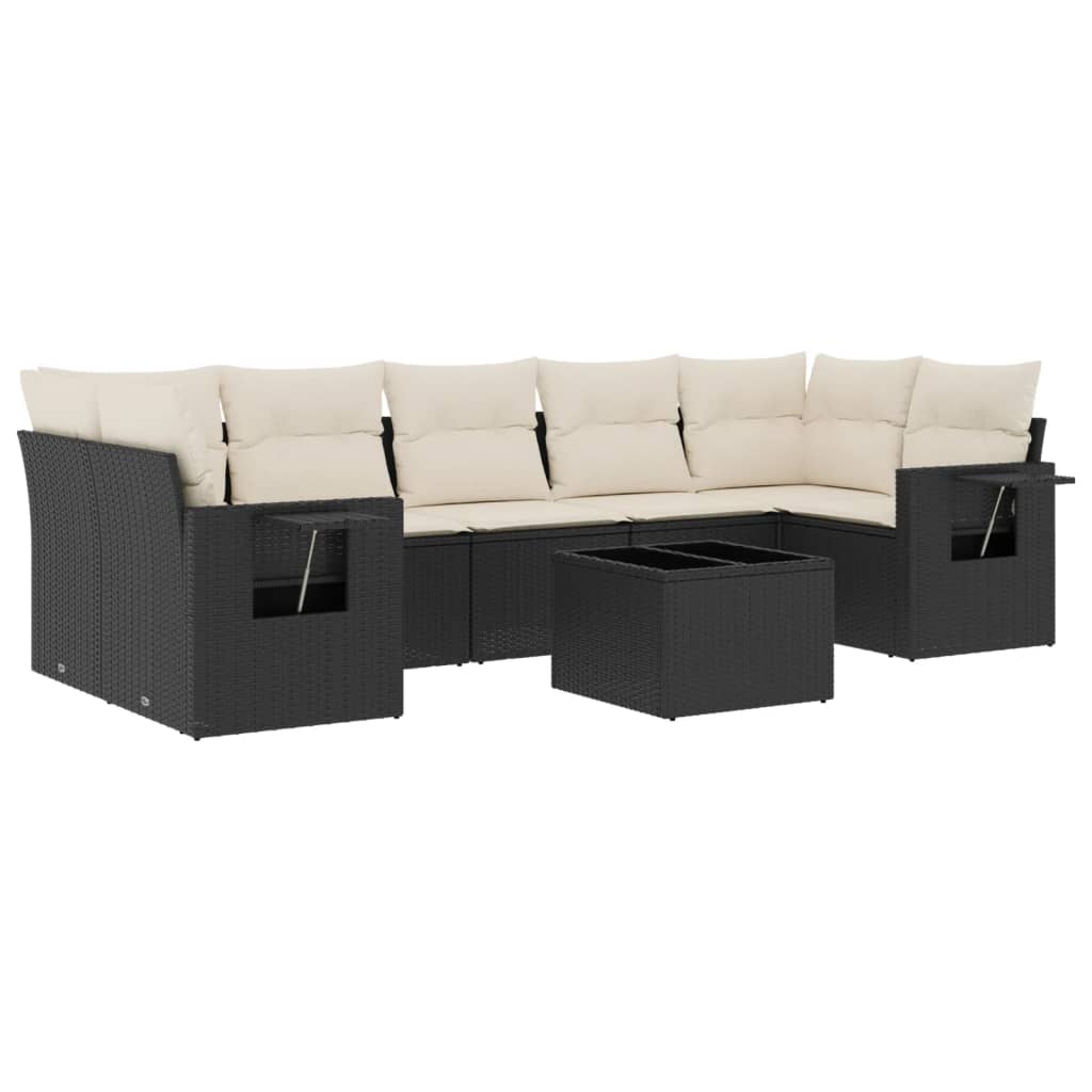 Salon de jardin 8 pcs avec coussins noir résine tressée