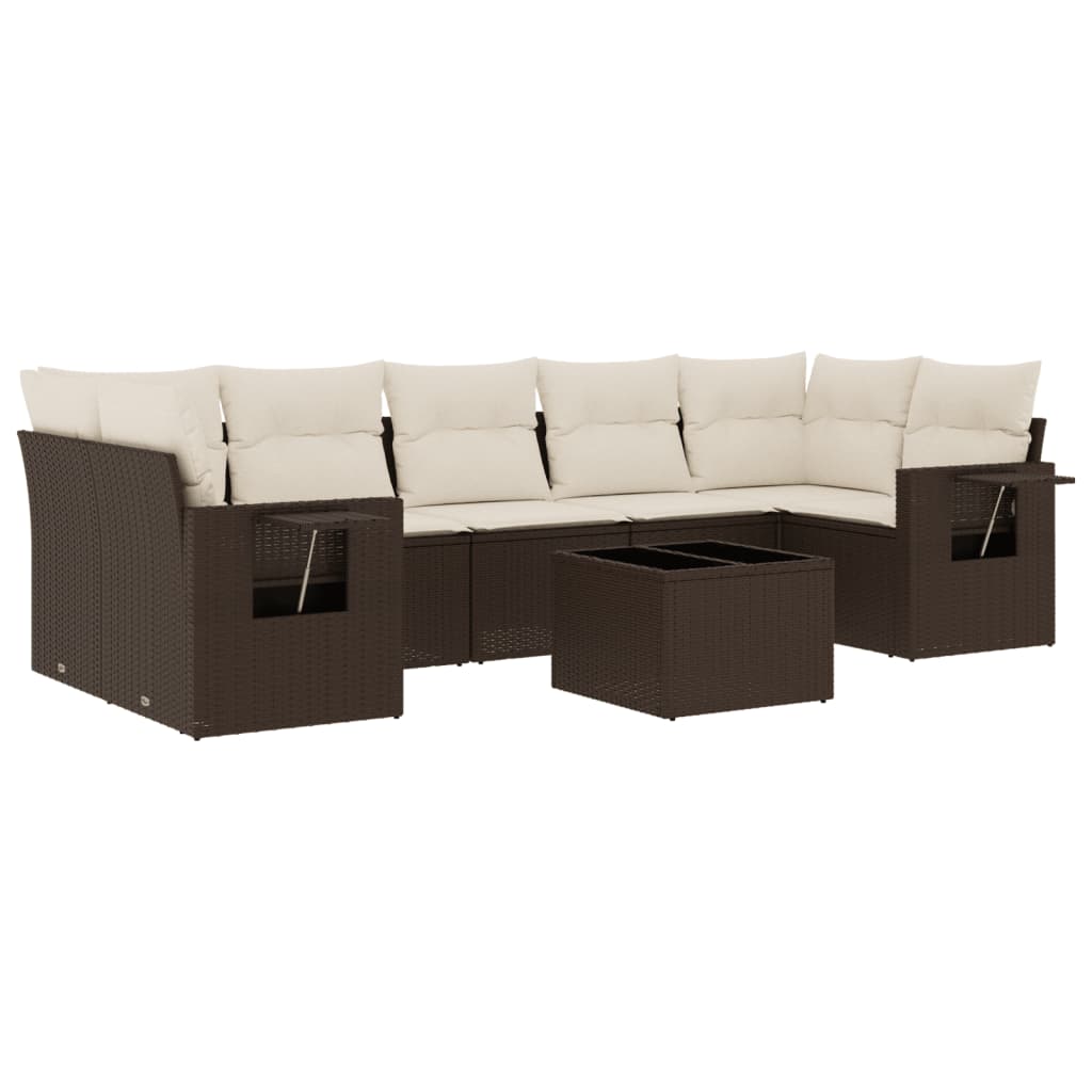 Salon de jardin 8 pcs avec coussins marron résine tressée