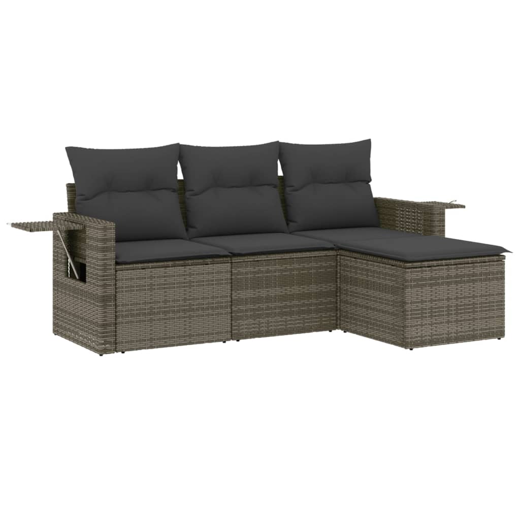 Salon de jardin 4 pcs avec coussins gris résine tressée