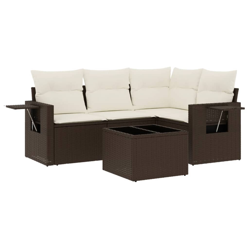 Salon de jardin avec coussins 5 pcs marron résine tressée