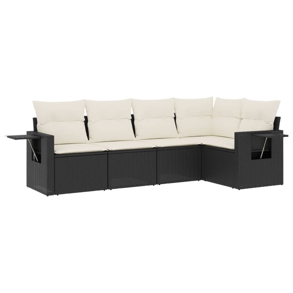Salon de jardin 5 pcs avec coussins noir résine tressée