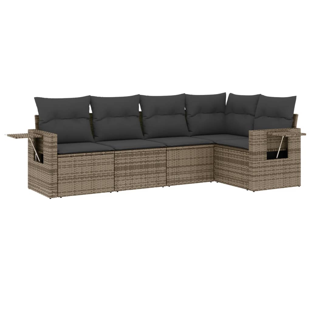Salon de jardin 5 pcs avec coussins gris résine tressée