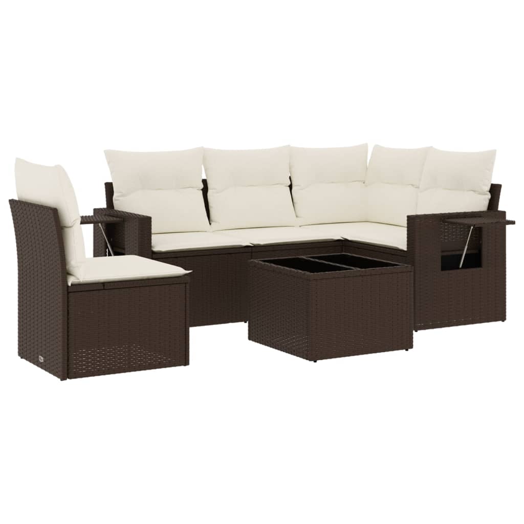 Salon de jardin avec coussins 6 pcs marron résine tressée