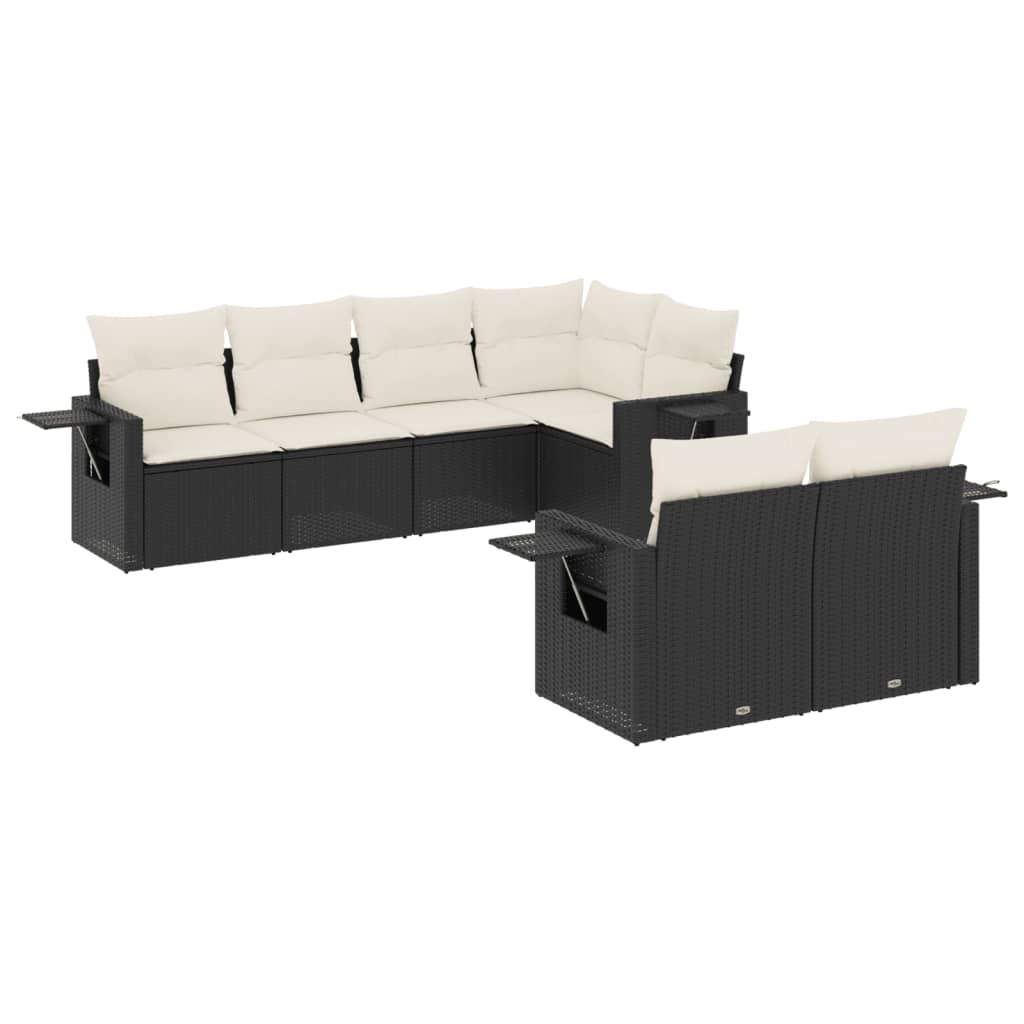 Salon de jardin 7 pcs avec coussins noir résine tressée