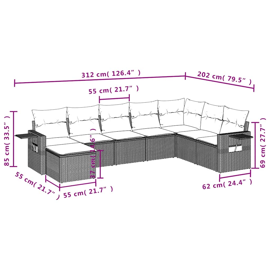 Salon de jardin 8 pcs avec coussins noir résine tressée