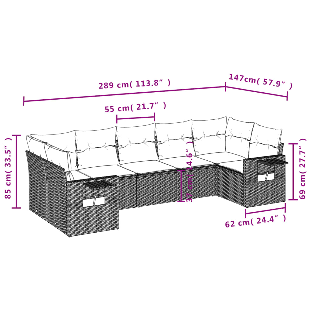 Salon de jardin avec coussins 7 pcs beige résine tressée