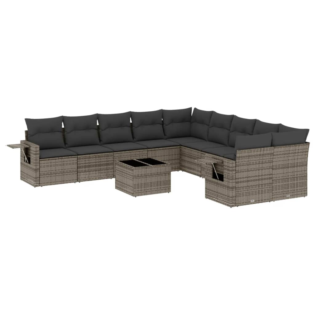 Salon de jardin 11 pcs avec coussins gris résine tressée