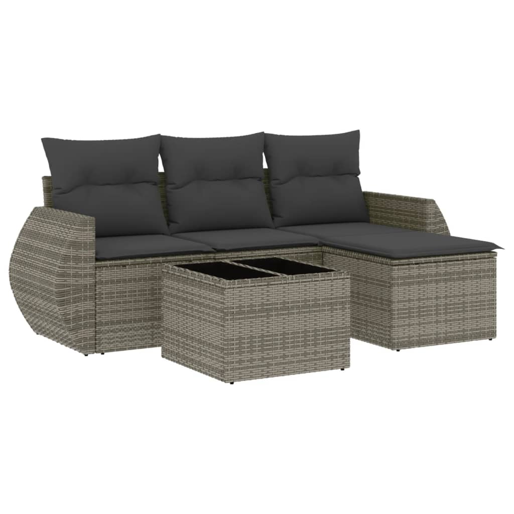 Salon de jardin 5 pcs avec coussins gris résine tressée