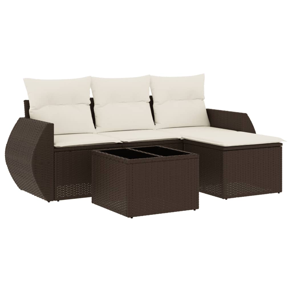 Salon de jardin avec coussins 5 pcs marron résine tressée