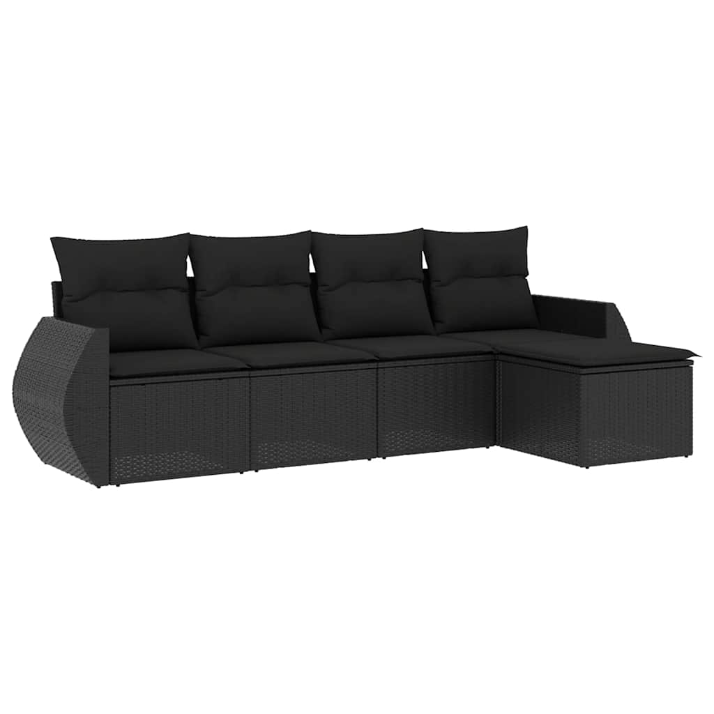 Salon de jardin 5 pcs avec coussins noir résine tressée