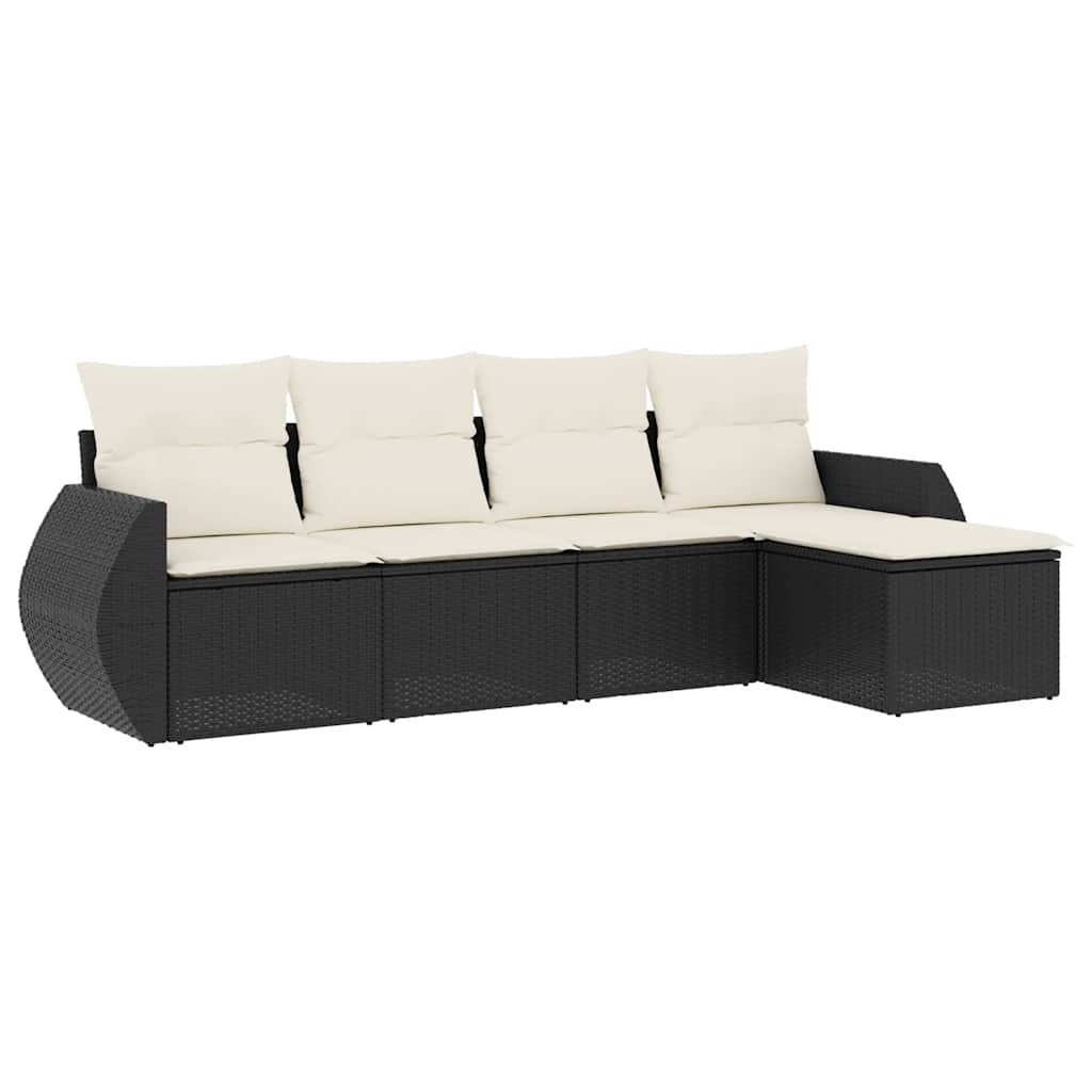 Salon de jardin 5 pcs avec coussins noir résine tressée