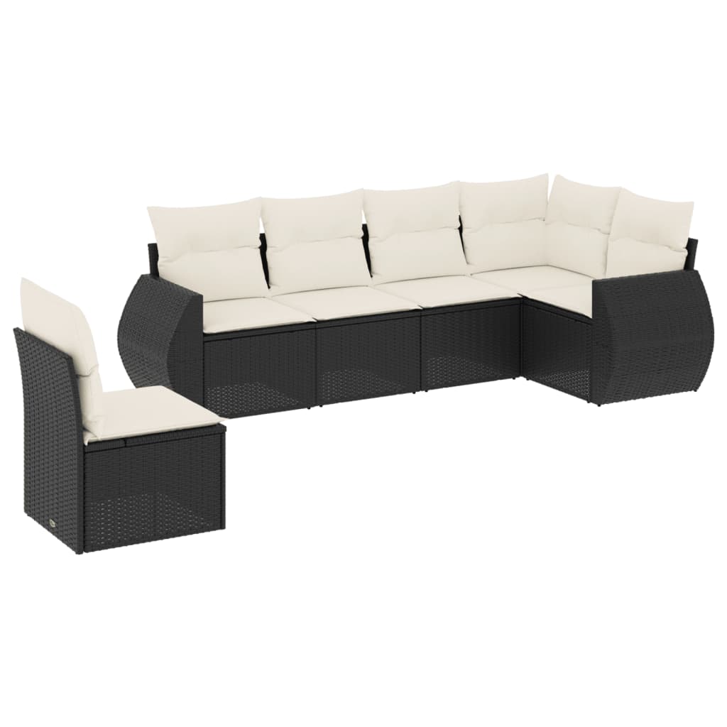 Salon de jardin 6 pcs avec coussins noir résine tressée