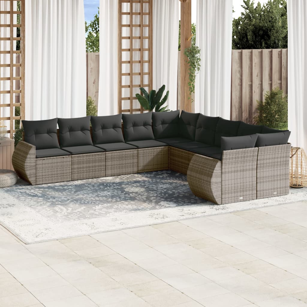Salon de jardin 11 pcs avec coussins gris résine tressée