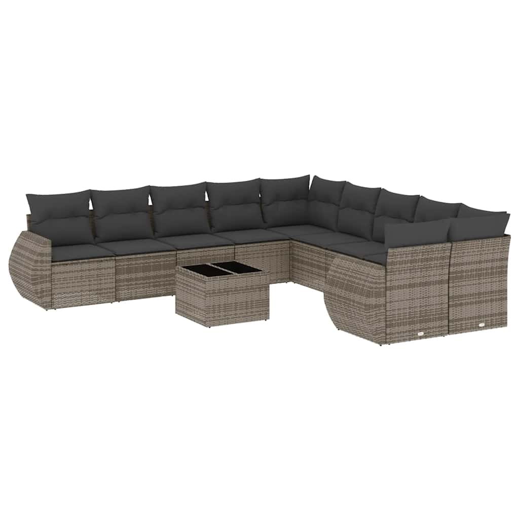 Salon de jardin 11 pcs avec coussins gris clair résine tressée