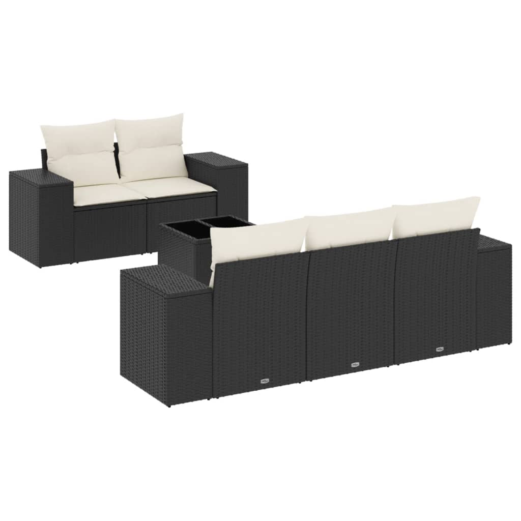 Salon de jardin 6 pcs avec coussins noir résine tressée