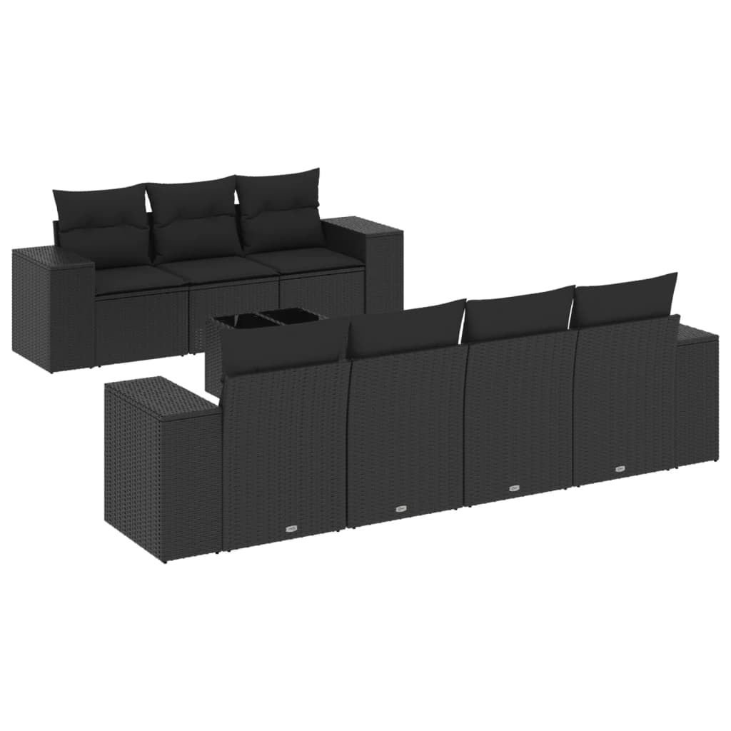 Salon de jardin 8 pcs avec coussins noir résine tressée