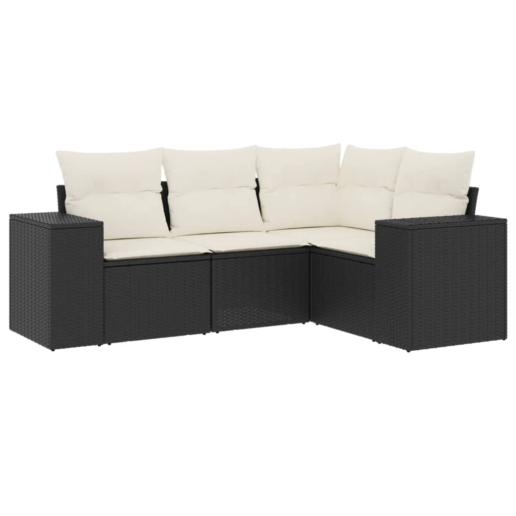 Salon de jardin 4 pcs avec coussins noir résine tressée
