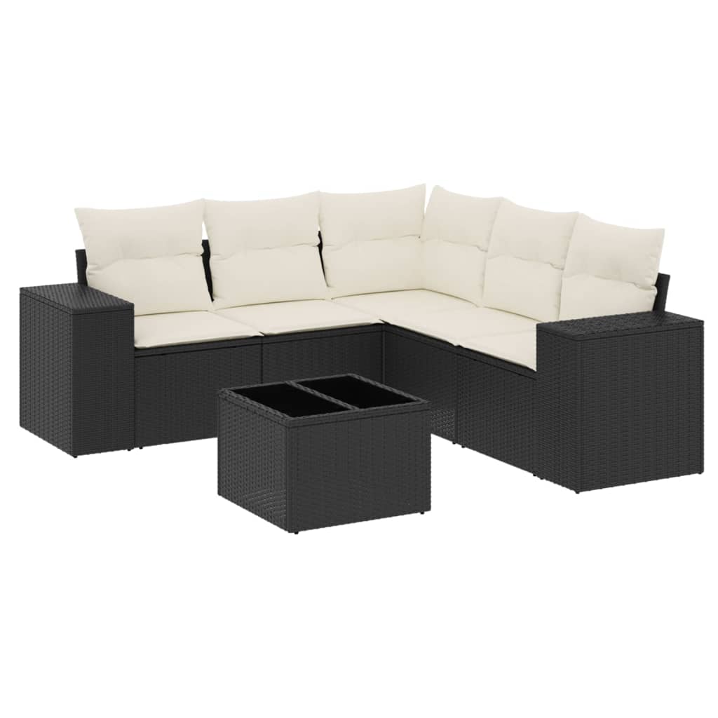 Salon de jardin 6 pcs avec coussins noir résine tressée