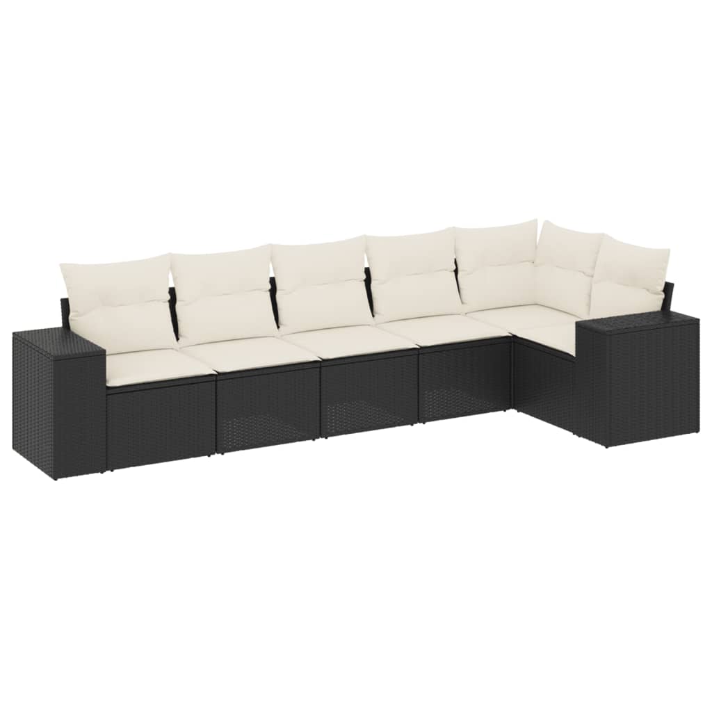 Salon de jardin 6 pcs avec coussins noir résine tressée