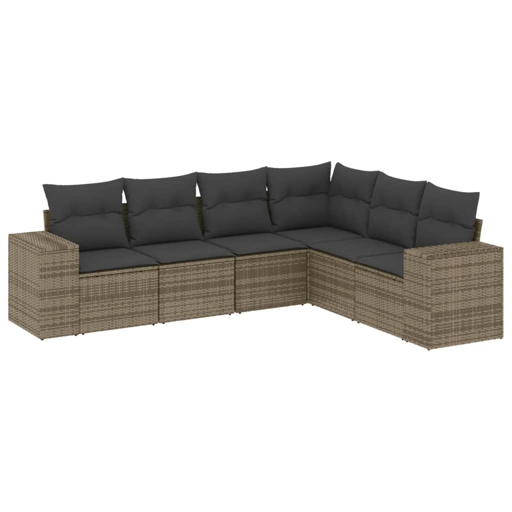 Salon de jardin 6 pcs avec coussins gris résine tressée