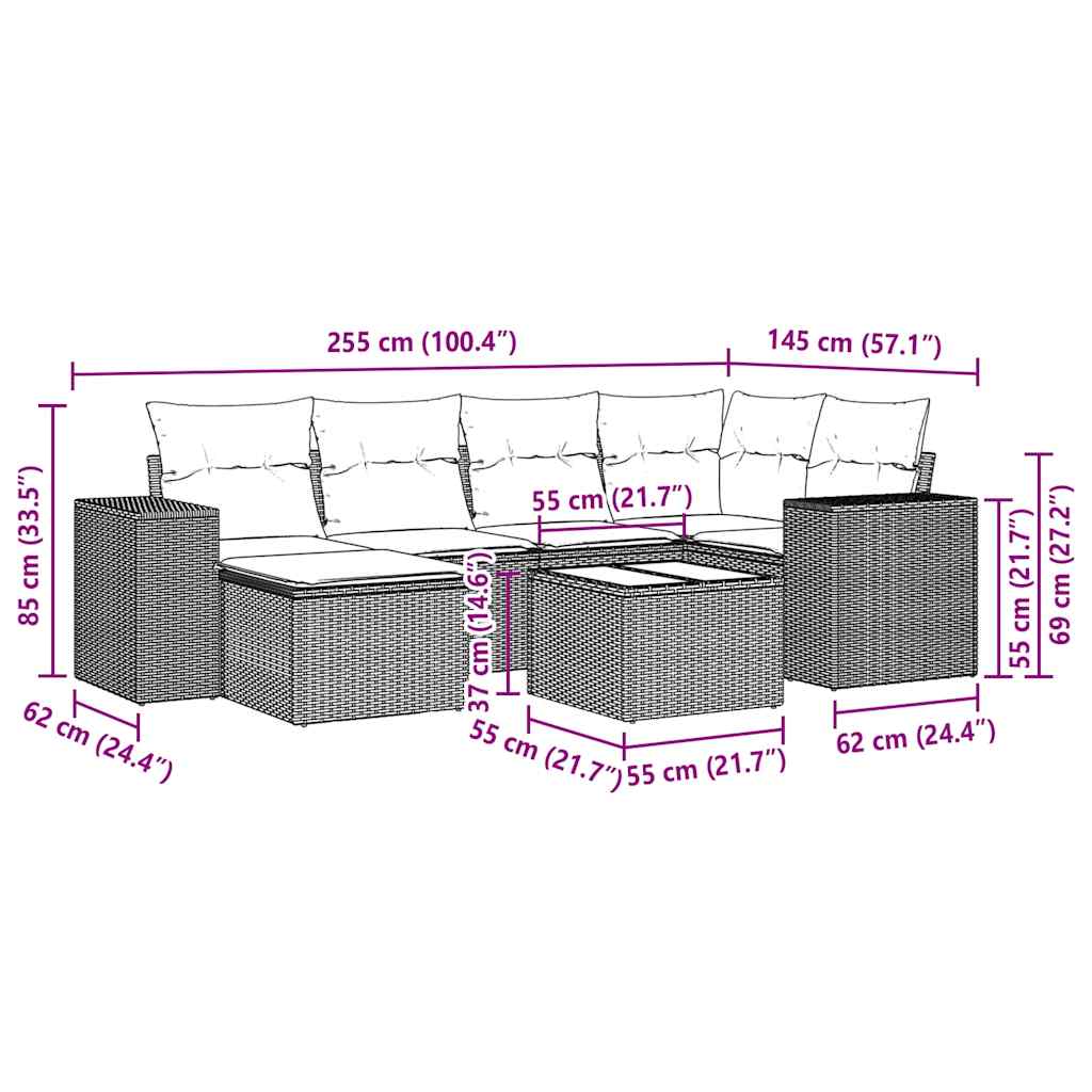 Salon de jardin avec coussins 7 pcs gris clair résine tressée