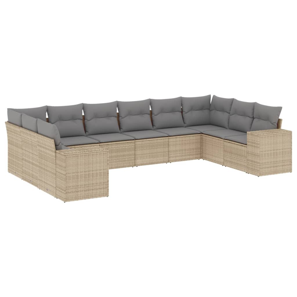 Salon de jardin avec coussins 10 pcs beige résine tressée