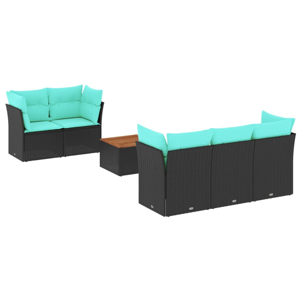 Salon de jardin 6 pcs avec coussins noir résine tressée